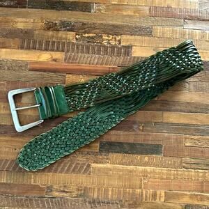 Vintage Italian Braided Leather Belt Multi-Tonal Green Woven